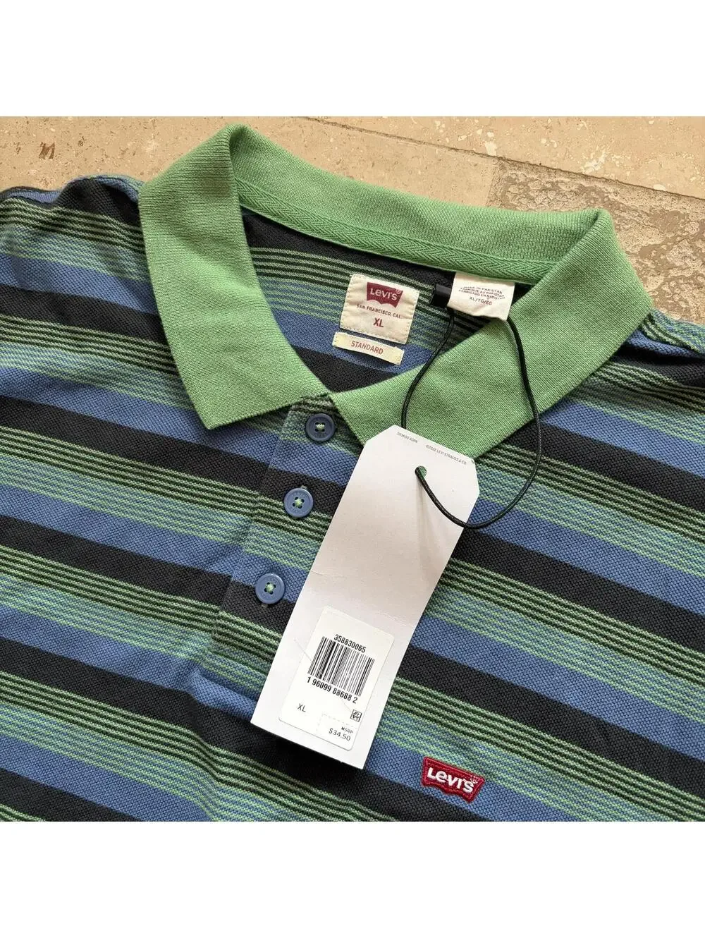 Levi's Striped Polo Shirt Short Sleeve Golf Cotton Green Men's Size XL NWT